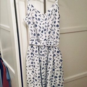 Red Fleece White Dress with Shell Print - Size 12